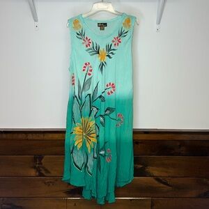 Ombré One Size Green Floral Beach Cover Up Dress